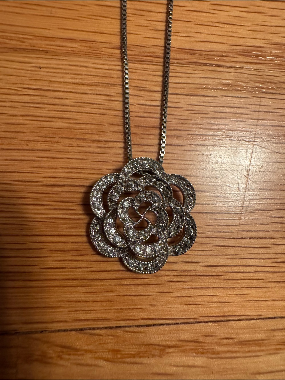 Silver Floral Pave Pendant Necklace - Elegant Women Jewelry